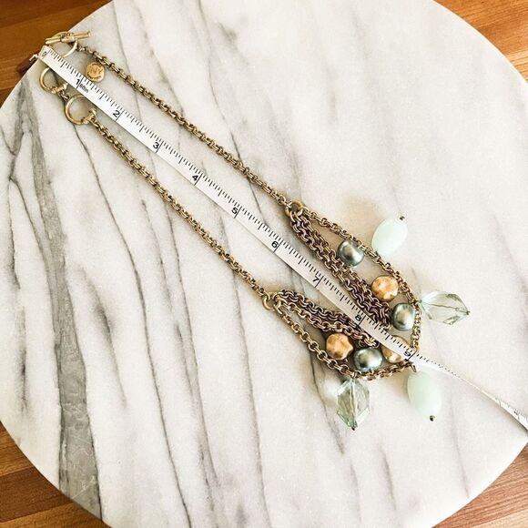 Jones New York Necklace Beaded Chain Multilayer Blue Gold Toned Classy - Picture 4 of 4